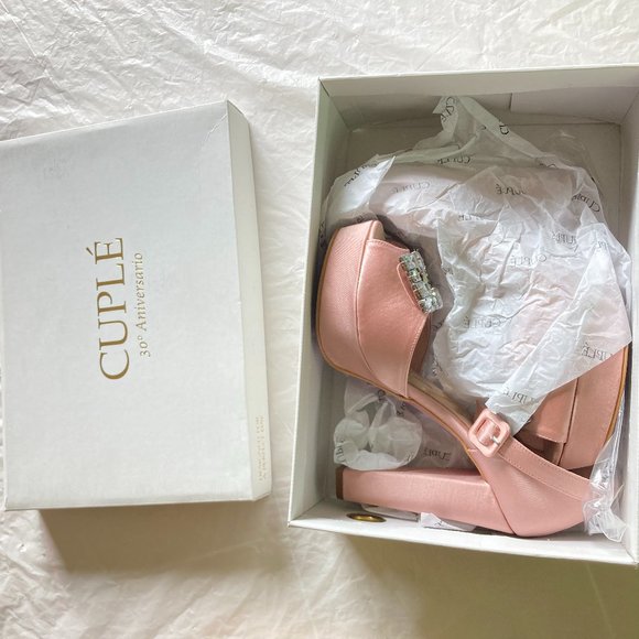 NEW Cuple women's size 38 EU gem embellished chunky heel sandals NWD missing gem - Picture 10 of 11